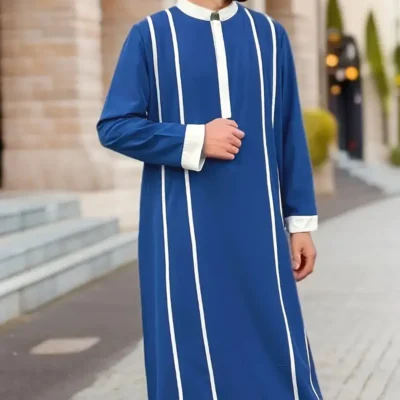 Classic Men's Robes Eid Al-Fitr Clothing Middle East Arab Robes Matching Color Stripes Loose Casual