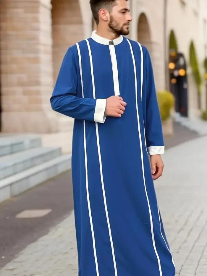 Classic Men's Robes Eid Al-Fitr Clothing Middle East Arab Robes Matching Color Stripes Loose Casual