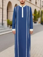 Classic Men's Robes Eid Al-Fitr Clothing Middle East Arab Robes Matching Color Stripes Loose Casual