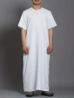 Man Vintage Kaftan Long Shirts Long Robes Short Sleeve Round Neck Robe