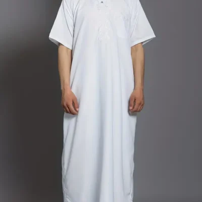 Man Vintage Kaftan Long Shirts Long Robes Short Sleeve Round Neck Robe