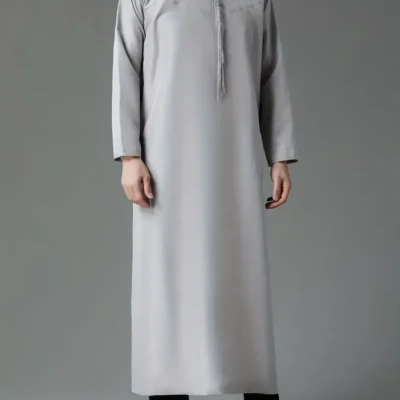 Men's Arab Thobe, Kandora With Long Sleeves Round Collar With Button Up