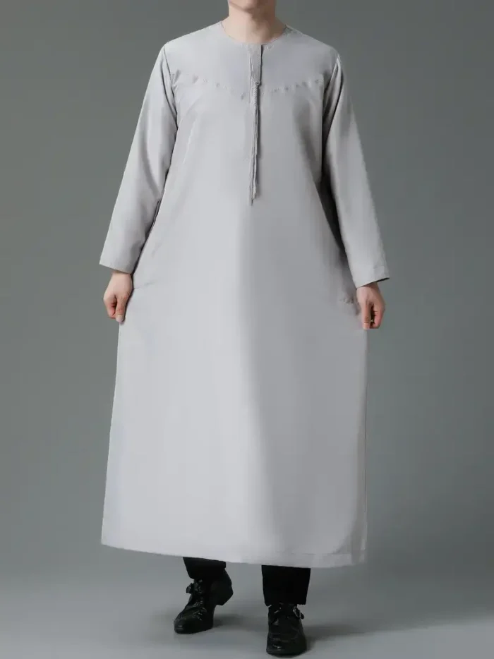 Men's Arab Thobe, Kandora With Long Sleeves Round Collar With Button Up