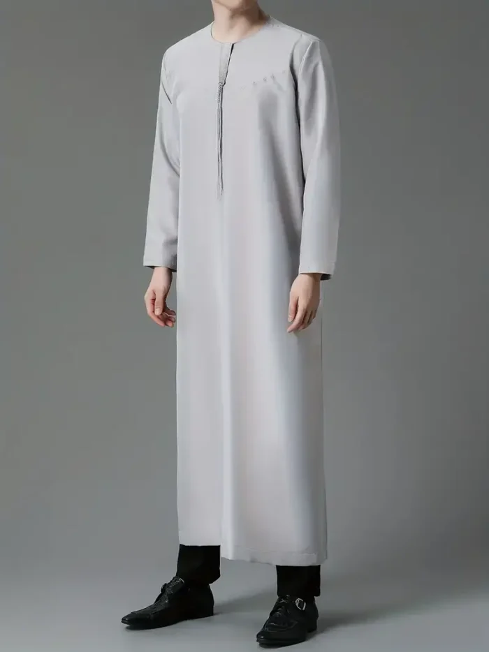 Men's Arab Thobe, Kandora With Long Sleeves Round Collar With Button Up