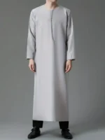 Men's Arab Thobe, Kandora With Long Sleeves Round Collar With Button Up