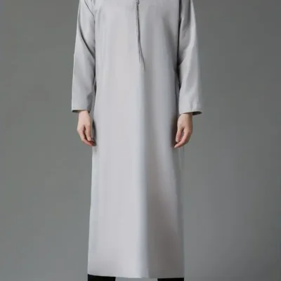 Men's Arab Thobe, Kandora With Long Sleeves Round Collar With Button Up