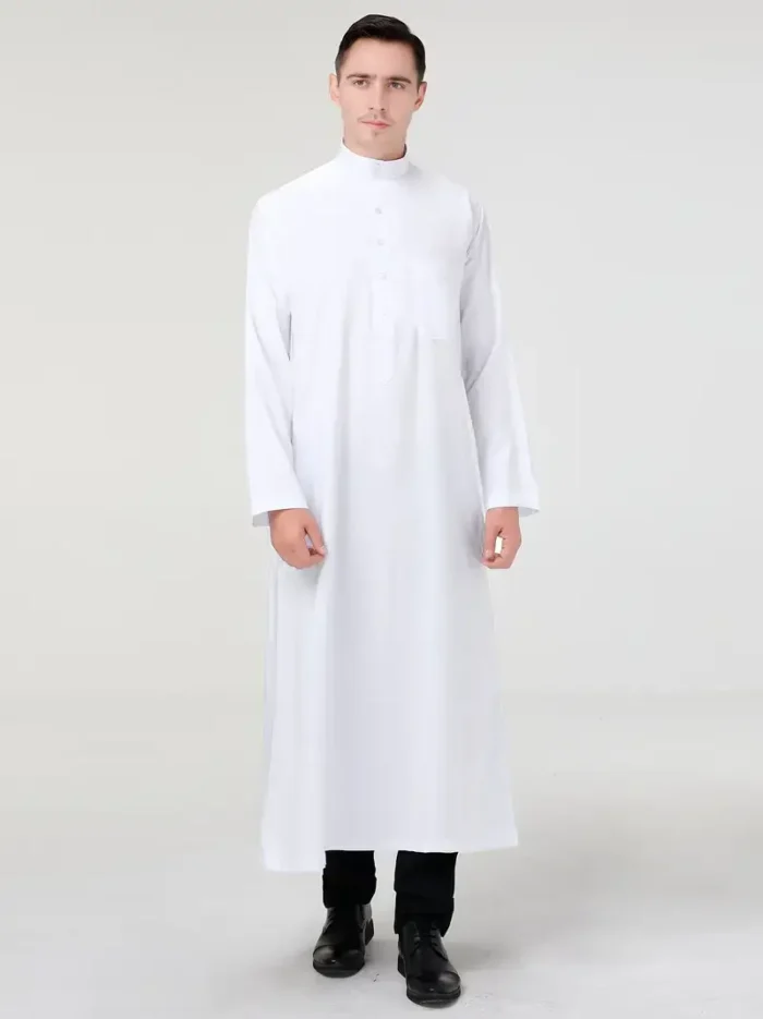 Men's Long Sleeve Thobe Middle East Saudi Arab Kandora Dubai Robes Ramadan Dishdasha