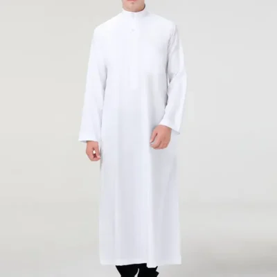 Men's Long Sleeve Thobe Middle East Saudi Arab Kandora Dubai Robes Ramadan Dishdasha