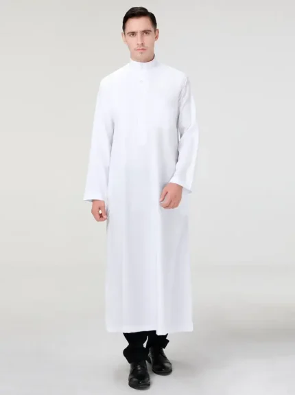 Men's Long Sleeve Thobe Middle East Saudi Arab Kandora Dubai Robes Ramadan Dishdasha