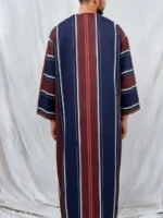 Men's Vintage Style Stripe Pattern Crew Neck Long Sleeve Robe For Cultural Activities