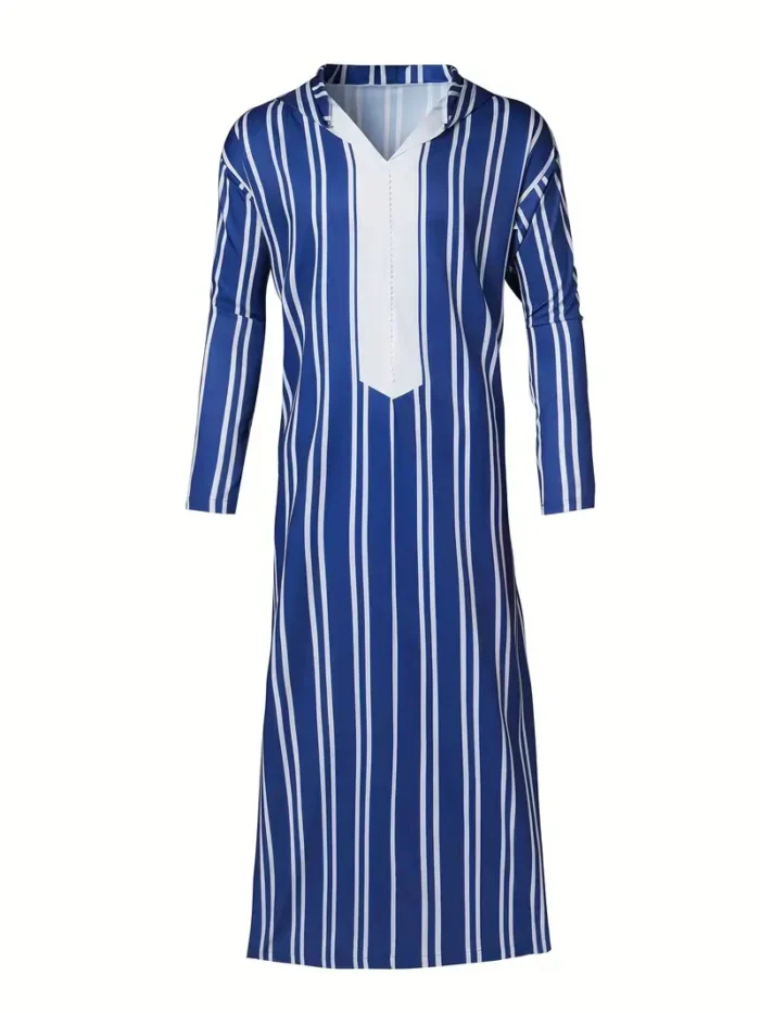 Men's Vintage Style Stripe Pattern Long Sleeve Hooded Robe For Cultural Activities