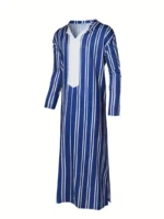 Men's Vintage Style Stripe Pattern Long Sleeve Hooded Robe For Cultural Activities