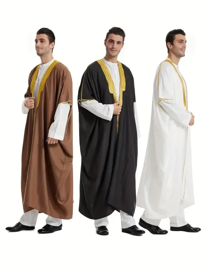 Men's Vintage Style V Neck Robe For Cultural Activities In Arabic