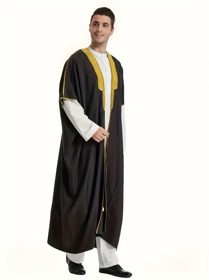 Men's Vintage Style V Neck Robe For Cultural Activities In Arabic