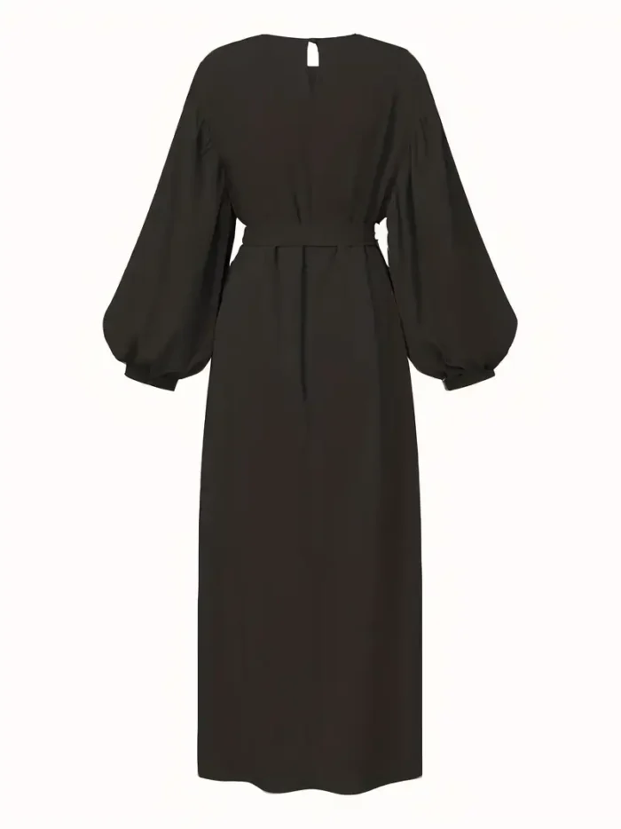 Ramadan Keyhole Lantern Sleeve Abaya Kaftan, Modest Solid Simple Maxi Kaftan, Women's Clothing Black