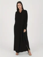 Ramadan Solid Batwing Sleeve Kaftan Abaya, Elegant Loose Split Maxi Length Dress, Women's Clothing Black