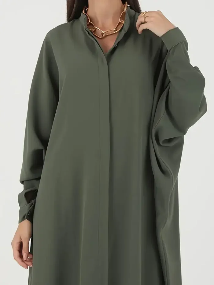 Ramadan Solid Batwing Sleeve Kaftan Abaya, Elegant Loose Split Maxi Length Dress, Women's Clothing Olive Green