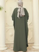 Ramadan Solid Batwing Sleeve Kaftan Abaya, Elegant Loose Split Maxi Length Dress, Women's Clothing Olive Green