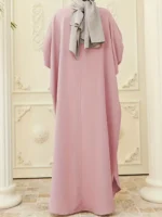 Ramadan Solid Batwing Sleeve Kaftan Abaya, Elegant Loose Split Maxi Length Dress, Women's Clothing Pink