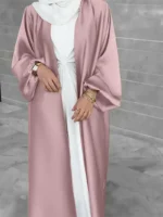 Ramadan Solid Belted Abayas, Elegant Lantern Sleeve Abayas Without Dress, Women's Clothing