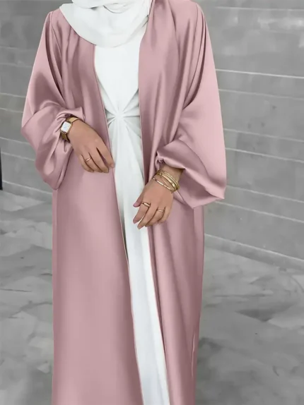 Ramadan Solid Belted Abayas, Elegant Lantern Sleeve Abayas Without Dress, Women's Clothing