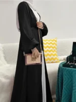 Ramadan Solid Belted Abayas, Elegant Lantern Sleeve Abayas Without Dress, Women's Clothing Black