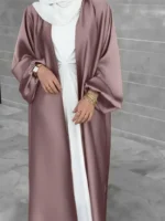 Ramadan Solid Belted Abayas, Elegant Lantern Sleeve Abayas Without Dress, Women's Clothing Camel