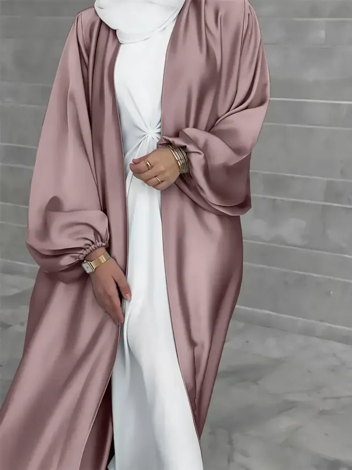 Ramadan Solid Belted Abayas, Elegant Lantern Sleeve Abayas Without Dress, Women's Clothing Camel