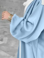 Ramadan Solid Belted Abayas, Elegant Lantern Sleeve Abayas Without Dress, Women's Clothing Sky Blue