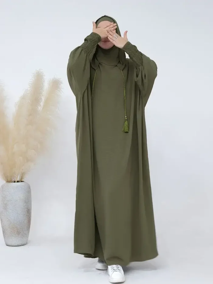 Ramadan Solid Loose Hooded Kaftan Abayas, Elegant Batwing Sleeve Maxi Length Dress, Women's Clothing olive Green