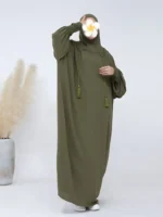 Ramadan Solid Loose Hooded Kaftan Abayas, Elegant Batwing Sleeve Maxi Length Dress, Women's Clothing olive Green