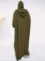 Ramadan Solid Loose Hooded Kaftan Abayas, Elegant Batwing Sleeve Maxi Length Dress, Women's Clothing olive Green