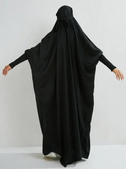 Ramadan Solid One-Piece Prayer Abaya, Modest Full Length Abaya Dress With Hijab, Women's Clothing