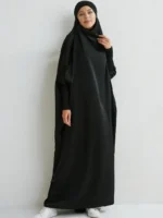 Ramadan Solid One-Piece Prayer Abaya, Modest Full Length Abaya Dress With Hijab, Women's Clothing