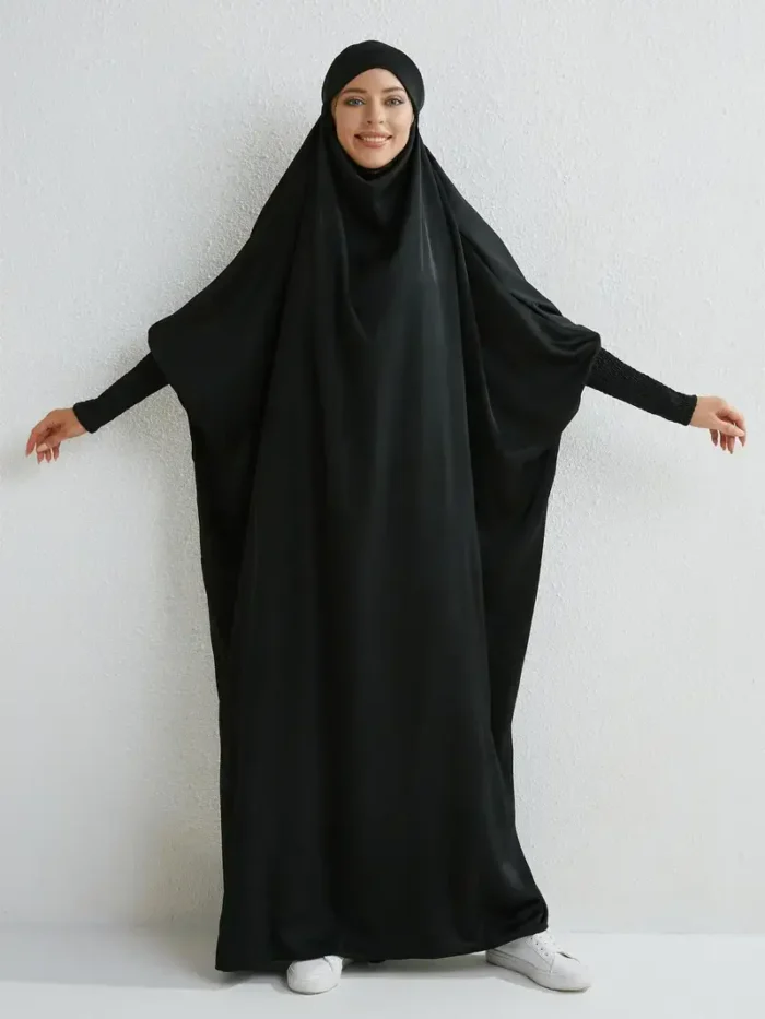 Ramadan Solid One-Piece Prayer Abaya, Modest Full Length Abaya Dress With Hijab, Women's Clothing