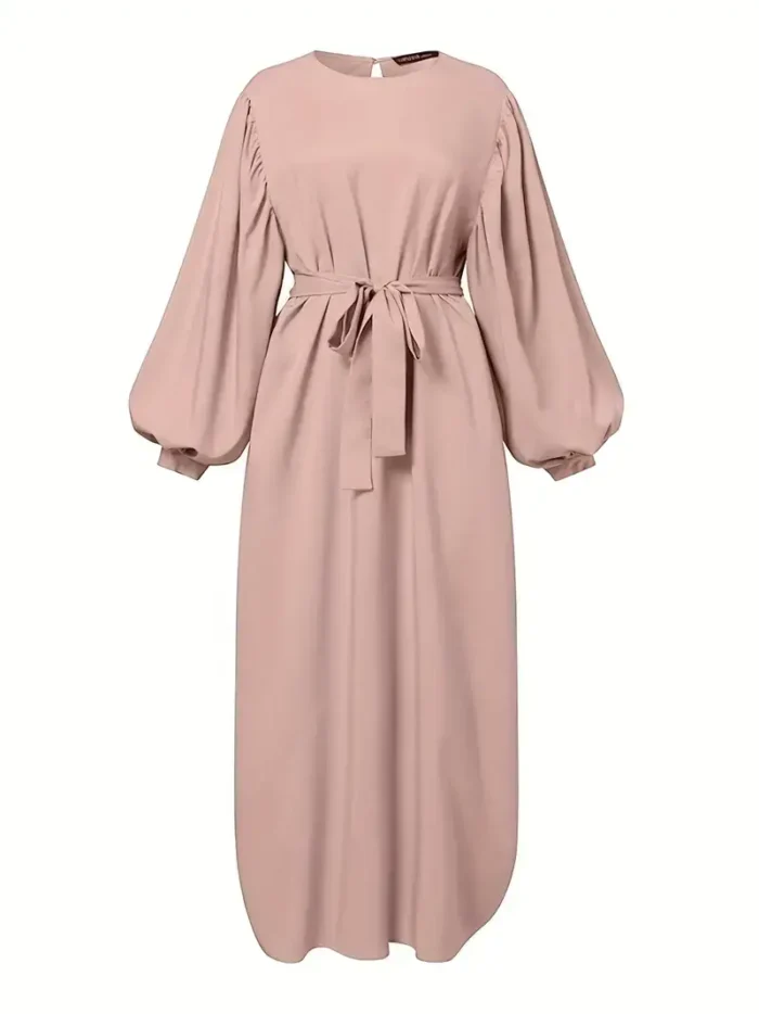 Ramadan Solid Open Front Kaftan Abayas, Elegant Long Sleeve Cover Up Maxi Length Outwear, Women's Clothing Pink (1)