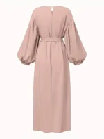 Ramadan Solid Open Front Kaftan Abayas, Elegant Long Sleeve Cover Up Maxi Length Outwear, Women's Clothing Pink (1)