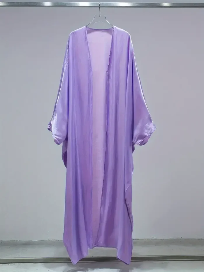 Ramadan Solid Open Front Kaftan Abayas, Elegant Long Sleeve Cover Up Maxi Length Outwear, Women's Clothing Purple